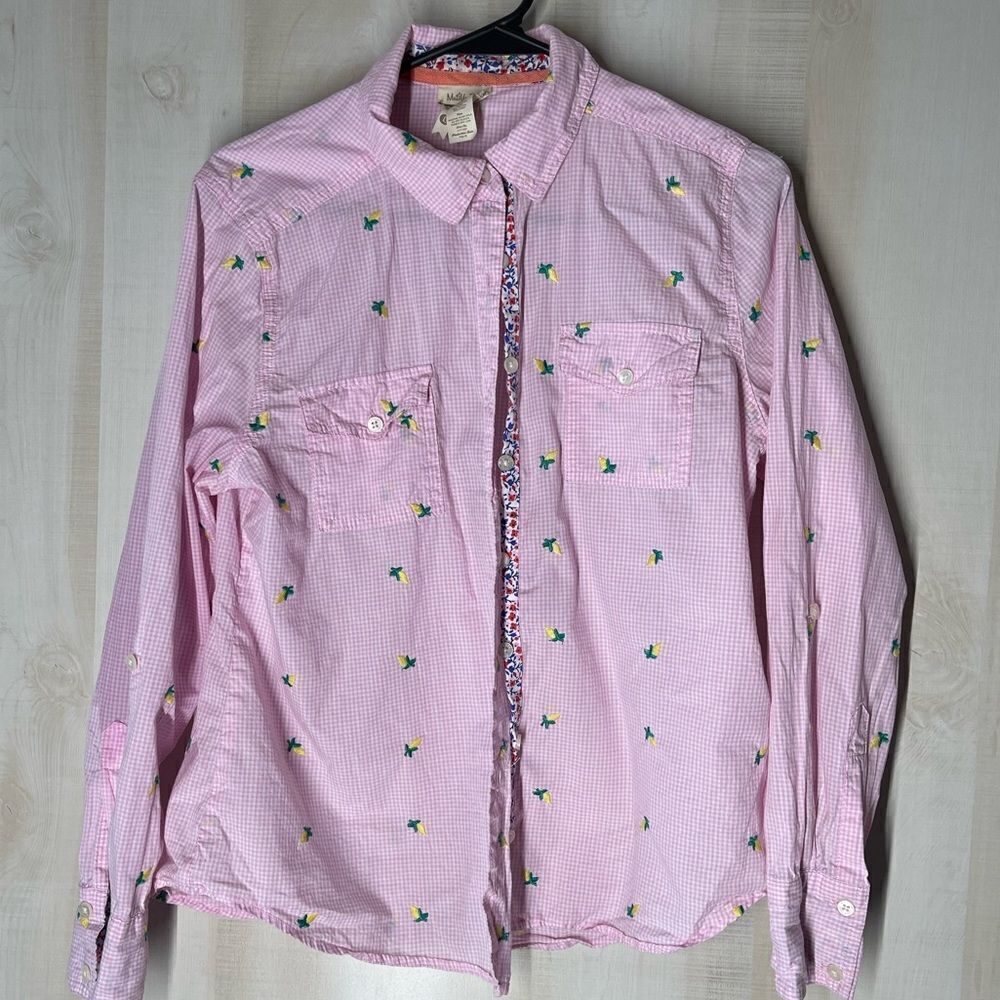 Matilda Jane pink and white check button front blouse top long sleeve, large